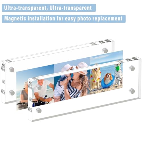 HELPLEX Acrylic Frame, 5 Pack 5x7 Acrylic Picture Frames, 24mm Thicker Frameless Clear Frame Double Sided Magnetic Frame, Free Standing Desktop Display Stand Acrylic Frames