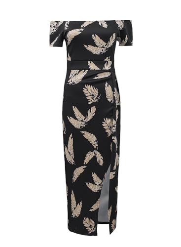 Sidefeel Women's Casual Off The Shoulder Floral Print High Slit Evening Party Bridemaid Wedding Dress Blue Flower Small