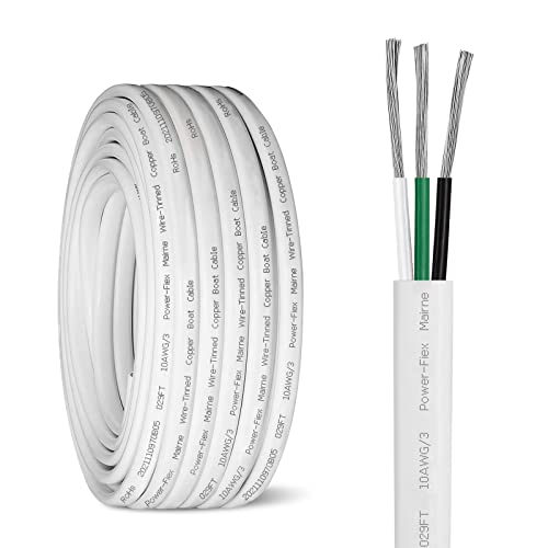 Kimbluth 10 Gauge Triplex Marine Wire Tinned Copper Boat Cable, 10ft 10 AWG Standard USA OFC Oxygen Free Copper Wire for Automotive Boat Speakers Solar Outdoors
