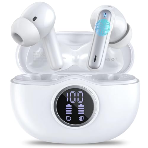 HKERR Wireless Earbuds, Bluetooth 5.3 Headphones with 4 Mics, ENC Noise Cancelling Wireless Headphones, IPX7 Waterproof Earbuds, 50H Deep Bass Sport Bluetooth Earbuds for Sports, Gym, Workout