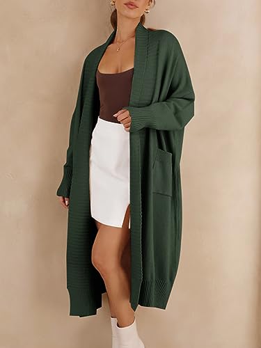 Danedvi Womens Long Cardigan Sweaters 2024 Fall Chunky Knit Oversized Slouchy Open Front Warm Coats with Pockets Army Green