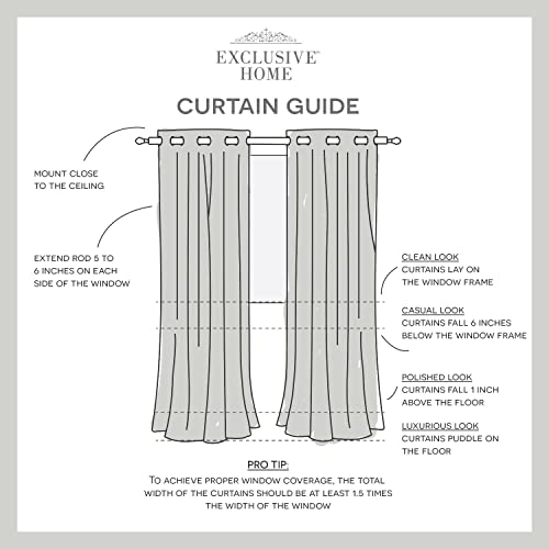 Exclusive Home Branches Linen Blend Grommet Top Curtain Panel Pair, 54"x84", Black