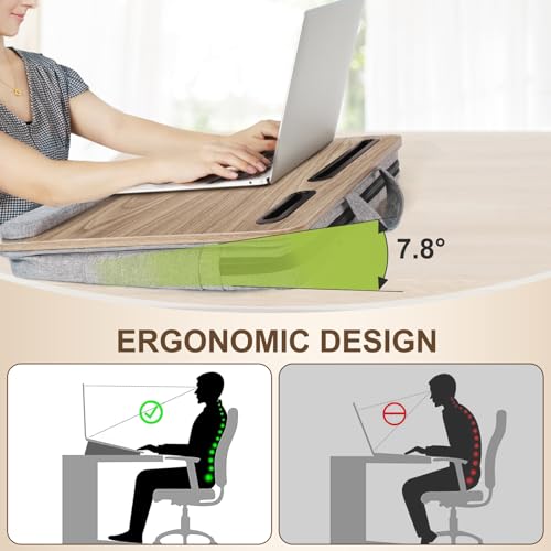 Lap Desk Laptop Bed Table: Home Office Portable Computer Lapdesk with Soft Cushion and Storage Bag - Wood Wide Writing Padded Tray for Work on Couch - Fits up to 17 Inch Laptop