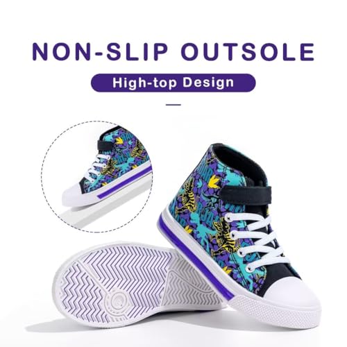 EUXTERPA Kids Toddler Sneakers Light Up Flashing Shoes Boys Easy Fasten High Top Walking Canvas Sneaker Dinosaur Size 7
