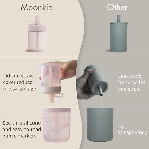 Moonkie Baby Straw cup | Silicone Toddler Sippy Cup Training Cup with Straw Lid | BPA-Free Drop-Proof Baby Cup | Baby Led Weaning | 6 Months+, 5 oz, 2pack