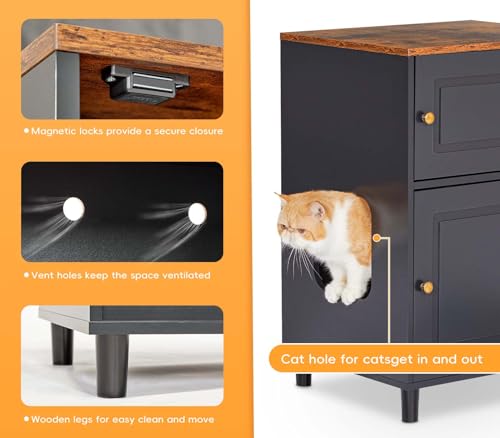Petsfit Litter Box Enclosure, Odor-Free Design, Storage Cabinet, Easy-Clean, and Stylish Hidden Litter Box Furniture (A-Black)