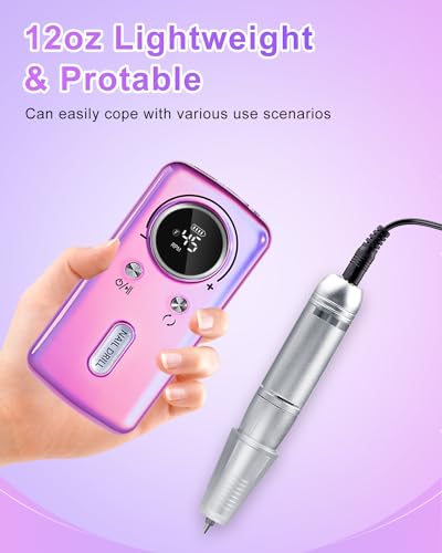 CozyZen Cordless Nail Drill Professional: 45000 RPM Rechargeable Electric Nail File Kit, Portable & Low Noise for Acrylic, Gel Nails, Manicure & Pedicure - Salon & Home Use
