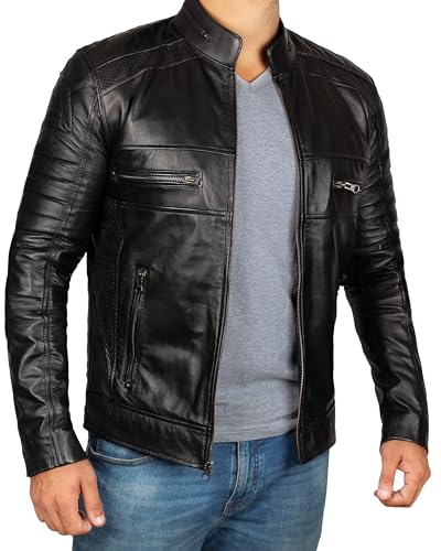 Decrum Motorcycle Jackets for Men - Men's Leather Jacket | [1100097] Diamond 1 Black, XXXL