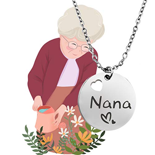 BEKECH Nana Bracelet Grandma Nana Charm Expandable Wire Bangle Nana Jewelry Grandmother Gift for Family Nana (Round Disc Necklace)