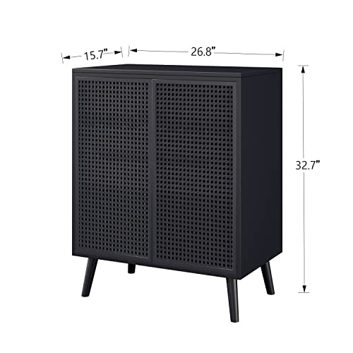 JZXSHD Buffet Cabinet, Metal Rattan Sideboard Kitchen Storage Cabinet Accent Modern Buffet Sideboard 2 Doors for Kitchen Room Living Room Hallway, Black