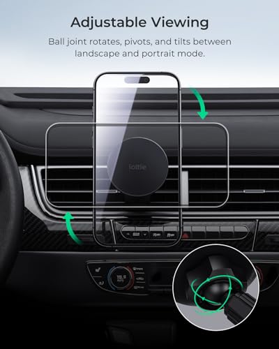 iOttie iTap 3 Magnetic Air Vent Car Mount Phone Holder with Magnetic Ring Adapter. Compatible with MagSafe, iPhone, and Android Smartphones