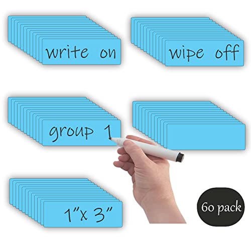 STTMGN Dry Erase Magnetic Labels (1x3",Pack of 60),Write On Magnets Sticker,Waterproof/Reusable for Classroom&Office&Cabinet&whiteboard&Fridge&More (Blue)