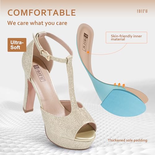 IDIFU Women's IN5 Polly Platform Chunky High Heels T-Strap Sexy Sandals Peep Toe Wedding Party Prom Dress Shoes for Women Bride (Nude Nubuck, 10 M US)