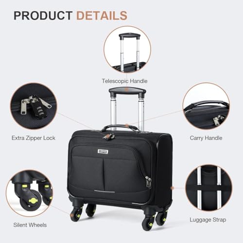 Lekebobor Rolling Laptop Bag Rolling Laptop Briefcase on Wheels for Women/Men Fits Up to 15.6Inch Rolling computer Bags Water Resistant for Work Travel and Business, Black