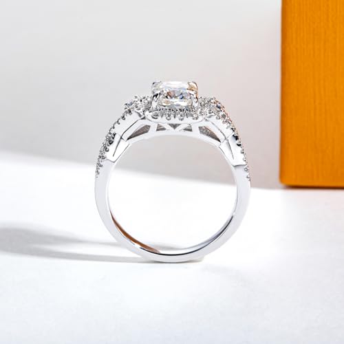 AimiIee Cushion Cut Halo Moissanite Rings 1.434cttw D Color VVS1 Clarity S925 Sterling Silver Promise Engagement Rings Wedding Rings Christmas Gift for Women with Certificate 5