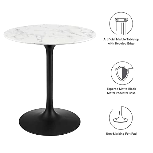 Modway Lippa 60" Mid-Century Modern Dining Table with Round White Top and Pedestal Base in Gold White