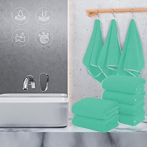 TENSTARS Silk Hemming Hand Towels for Bathroom - Quick Drying - Ultra Soft Microfiber Absorbent Towel for Bath Fitness, Gym, Shower, Hotel, and Spa - 16x28 Inch | Set of 6, Light Teal