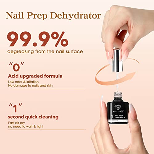 Modelones 9 in One Nail Glue Gel Nail Prep Dehydrate Gel Nail Kit Nail Extension Set for False Nail Tips/Acrylic Nails/Base Gel/Bloom Gel/Adhesive Bond, Long Lasting Curing Needed