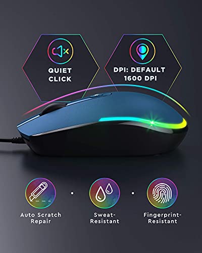 seenda Wired Mouse - USB Computer Mouse Wired with RGB Backlit Optical LED Mouse with Attached USB Cord for Laptops Notebooks Chromebook - Black