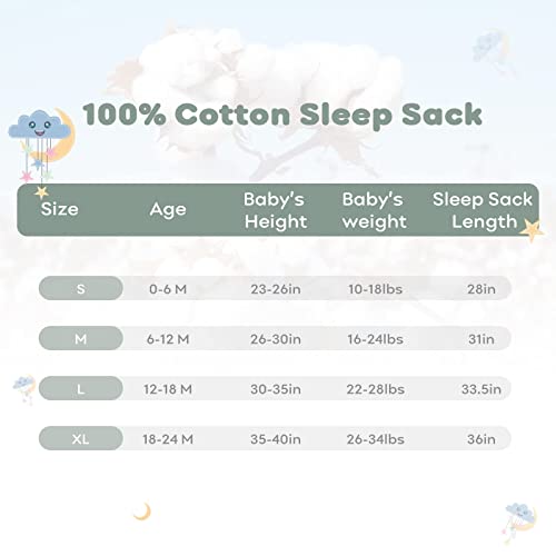 Yoofoss Baby Sleep Sack 6-12 Months Baby Wearable Blanket 100% Cotton 2-Way Zipper Toddler Sleeping Sack, 3 Pack Soft Lightweight Sleep Sacks for Babies