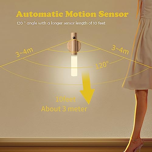 LANDGOO Motion Sensor Night Lights Magnet Body Sensor Hallway, Rechargeable Led Light Portable Stairway, Wooden Wall Sconce Battery Powered Cabinet Lights(Walnut Wood 1PC)