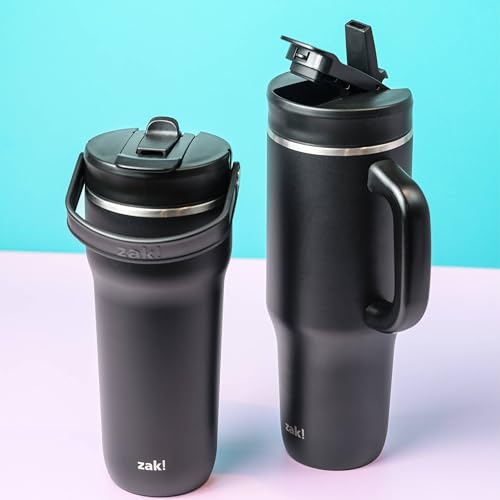 Zak Designs Harmony 2-in-1 Coffee Tumbler for Travel or At Home, 40oz Recycled Stainless Steel is Leak-Proof When Closed and Vacuum Insulated with Handle (Ebony Black)