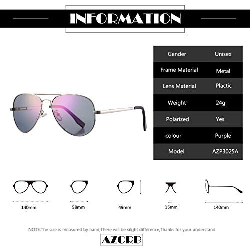 AZorb Polarized Aviator Sunglasses for Men Women Metal Frame Retro Shades UV400 Lens Protection Driving Sun Glasses - 3 Pair