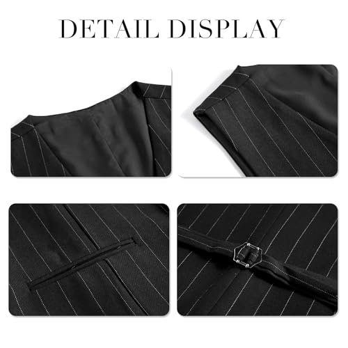 Mens 3 Piece Stripe Suits Set Checked 2 Button Tux Blazer Jacket Vest Trousers