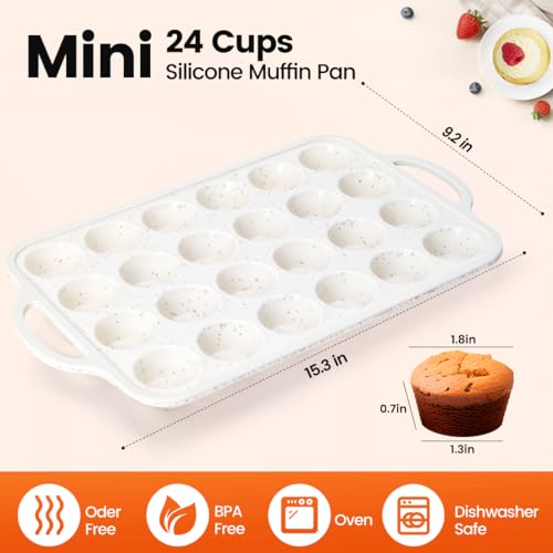 Muffin Pans With Metal Reinforced Frame - 24-Cups Durable Silicone Baking Pan for Muffins, Cupcakes, BPA Free and Dishwasher Safe - Beige with Coffee Spots