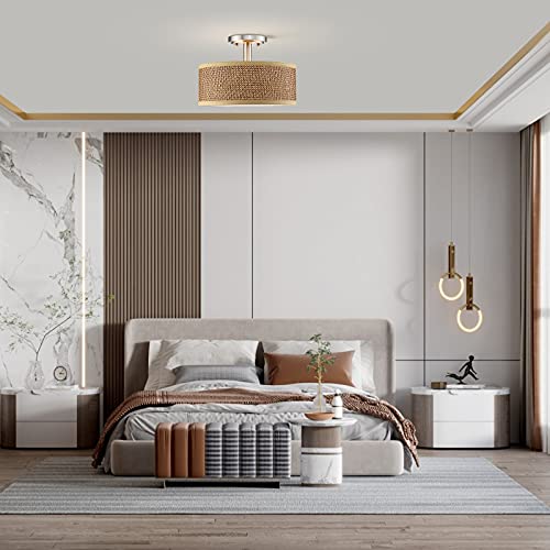 Linen Fabric Semi Flush Mount Ceiling Light PS Diffuser,Chandeliers Shade for Bar, Dining Room, Corridor,Living Room Hallway (Brushed Nickel Finish, 12 Inch)