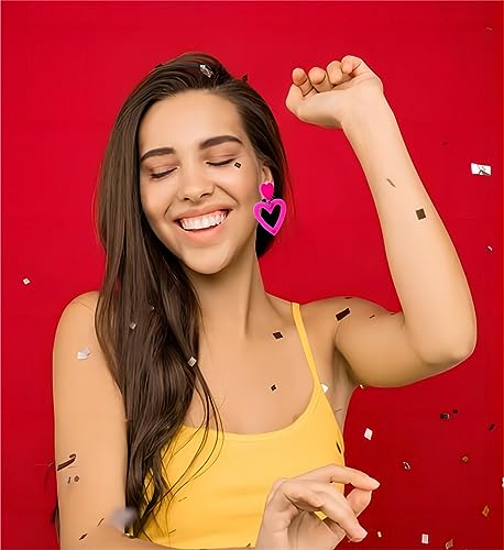 Pink Heart Dangle Earrings for Women, Vibrant Pink Party Earrings Cute Acrylic Love Heart Stud Earrings Valentine's Day Earrings Gift for Lover Wife (Corol)