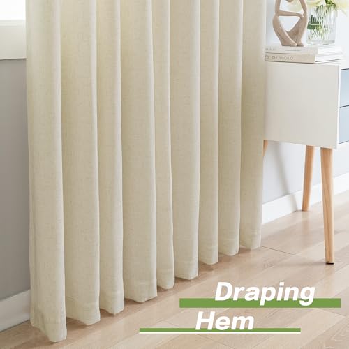 OYRING Pinch Pleated Curtains Light Filtering and Privacy Protection, Faux Linen Curtains Panels Drapery for Living Room Bedroom 84 W x 108 L Inch Easy Hanging with Hooks (1 Panel, White)