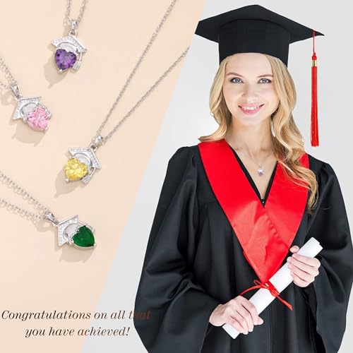 2024 Graduation Gifts Birthstone Neckalce for Women Graduation Cap Heart Pendant Necklace for Teen Girls August Birthstone Necklace Law School Graduation Gifts Girlfriend Daughter Birthday Jewelry