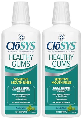 Closys Healthy Gums Mouthwash, Antiplaque and Antigingivitis for Gum Health, Non-Burning, Non-Irritating – 32 Fl Oz (Twin Pack)