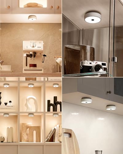 EZVALO Under Cabinet Lights, 2 Color Temps Motion Sensor Puck Lights, 1200mAh Rechargeable Puck Lights, Group Control LED Closet Lihgts, Dimmable Under Counter Lights for Kitchen, Cabinet (3 Pack)