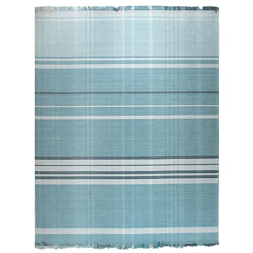 EORC Area Rugs for Living Room & Home Décor – Non-Slip Hand-Knotted Wool Flat Weave Oriental Rug Provides Comfort & Beauty, Indoor Floor Area Rug for Bedroom, Dining Room, & Offices Denim Plaid Rug