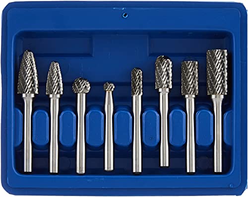 Astro Pneumatic Tool 2181 8-Piece Double Cut Carbide Rotary Burr Set 1/4" Shank in Blow Molded Case