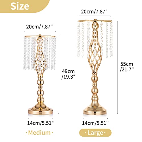NUPTIO 2 Pcs Crystal Flower Stand Wedding Centerpieces for Tables, 21.7in/55cm Tall Elegant Metal Flower Arrangement Stand, Tabletop Metal Flower Vase for Wedding Party Dinner Event Hotel Home Decor
