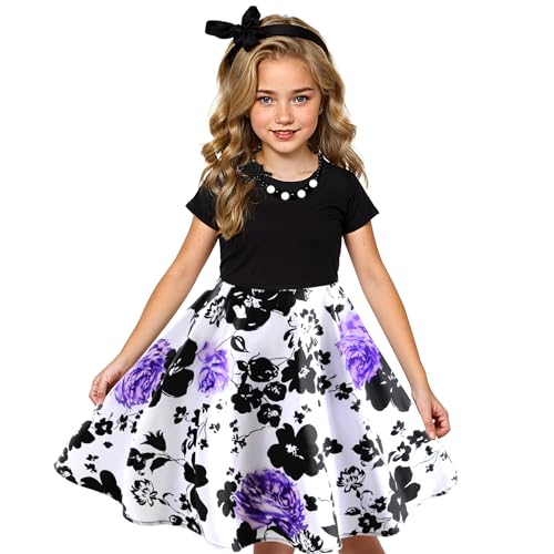 Tao-Ge Christmas Dresses for Girls Vintage Dress 50s 1950 Outfit Kids Girl Polka Dot Flower Checkered Party Dresses Size 6-12