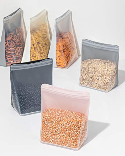 W&P Porter Silicone Reusable Storage Bags, Stand-Up Variety 2 Pack (36oz, 50oz), Blush, Food Storage Container, Microwave and Dishwasher Safe, Easy Cleaning