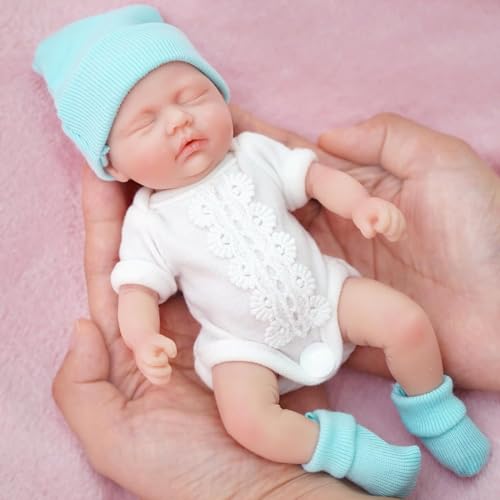 Mire & Mire 7 inch Full Body Silicone Baby Dolls That Look Real,Not Vinyl Dolls,Real Platinum Doll Bald,Soft Lifelike Newborn - Boy（C）