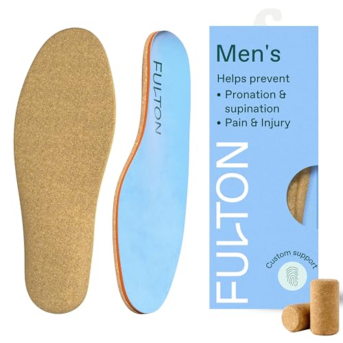 Fulton Men's Shock Absorbing Insoles with High Impact Arch Support - Custom Molding Cork Inserts Alleviate Plantar Fasciitis & Foot Fatigue- Athletic Running Insoles for Men (Men's Size 13.5-14)