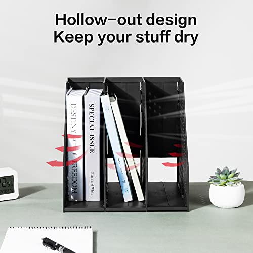 Deli Collapsible Magazine File Holder, Desk Organizer Document Folder for Office Organization and Storage, 3 Vertical Compartments, Dark Grey