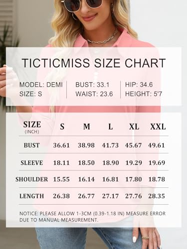 TICTICMISS Women's 3/4 Sleeve Tops V Neck Button Polo Shirts Casual Basic Tees Blouse Purple