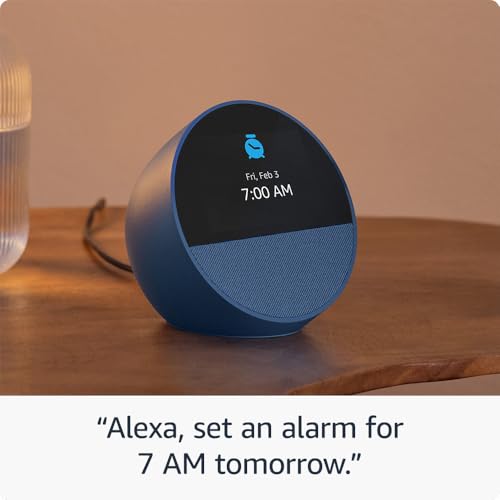 Amazon Echo Spot (2024 release), Smart alarm clock with vibrant sound + Alexa, Ocean Blue