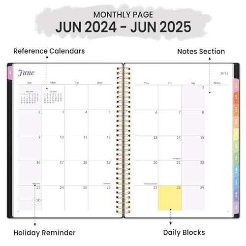 2024-2025 Academic Planner, Annecy Weekly ＆ Monthly Planner from Jul. 2024 – Jun. 2025, 8.5"x11" School Year Daily Planner with Monthly Tab, Waterproof PVC Cover, Spiral Bound, Pocket, Bookmark, Black