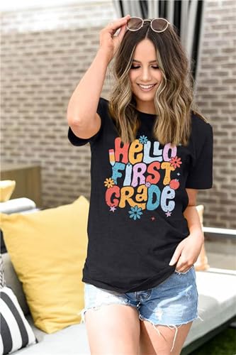 Teacher Shirt Women First Day of School T-Shirt Back to School Tshirt Kindergarten Crew Shirt Teacher Gift Tops