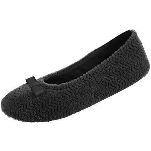 Isotoner Women's Moisture Wicking and Suede Sole for Comfort Ballet Flat, Black, 5-6