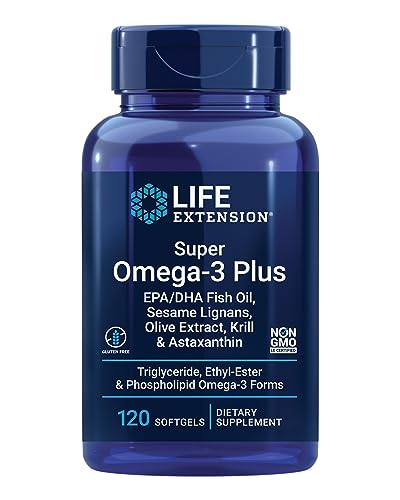 Life Extension Super Omega-3 Plus EPA/DHA Fish Oil, Sesame Lignans, Olive Extract, Krill & Astaxanthin - Heart, Brain & Joint Health Support - Gluten-Free, Non-GMO - 120 Softgels