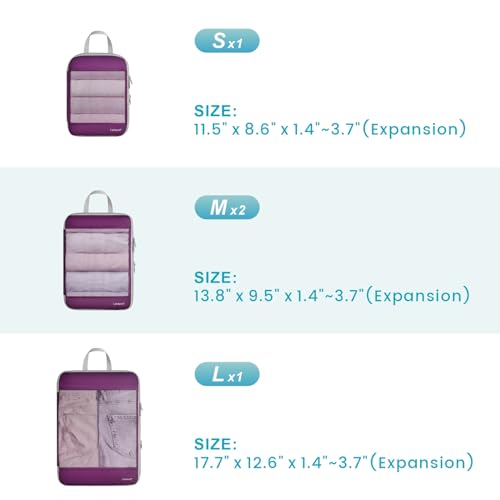 Cambond See Through Mesh Compression Packing Cubes - 4 Set Packing Cubes for Travel, Lightweight Travel Bags Luggage Packing Organizer Travel Essentials for Carry on Suitcases, Purple